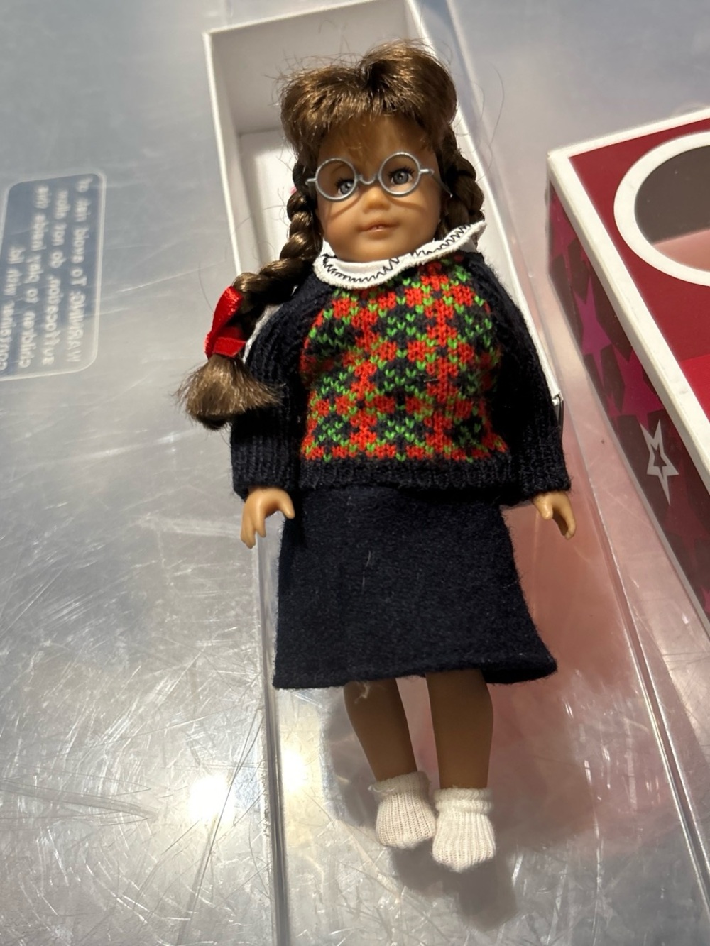 American Girl Doll Outfit with Black, Red & Green Fair Isle Sweater